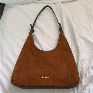 STAUD Tan Suede Shoulder Bag